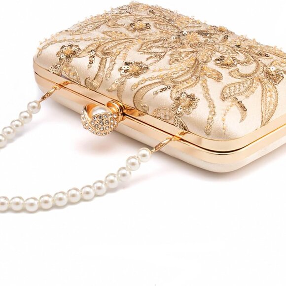 Luxurious Gold Party Purse with Beads & Stylish Clasp - Perfect Gift Idea - Picture 7 of 8